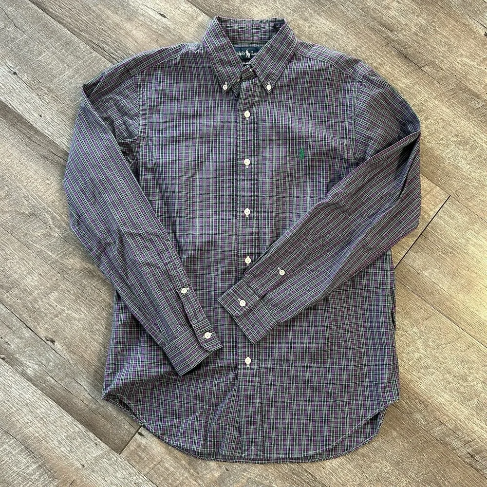 Polo Ralph Lauren Shirt Men Small Purple Plaid Colorful Lightweight Oxford